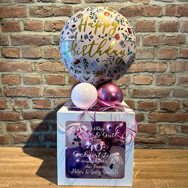 Ballonbox - Geburtstag - Geldgeschenk - "Happy Birthday Blumen"