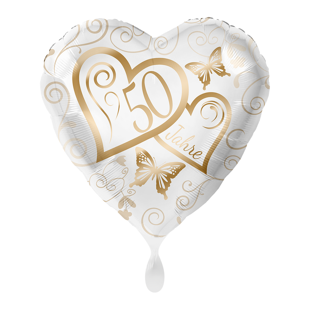 Goldhochzeit Ballon Herz „50 Jahre“ – eleganter Folienballon, 43 cm -1
