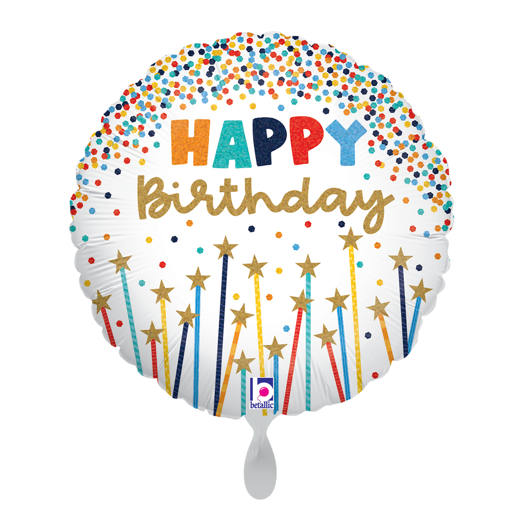 Weißer Happy Birthday Ballon mit Sternen