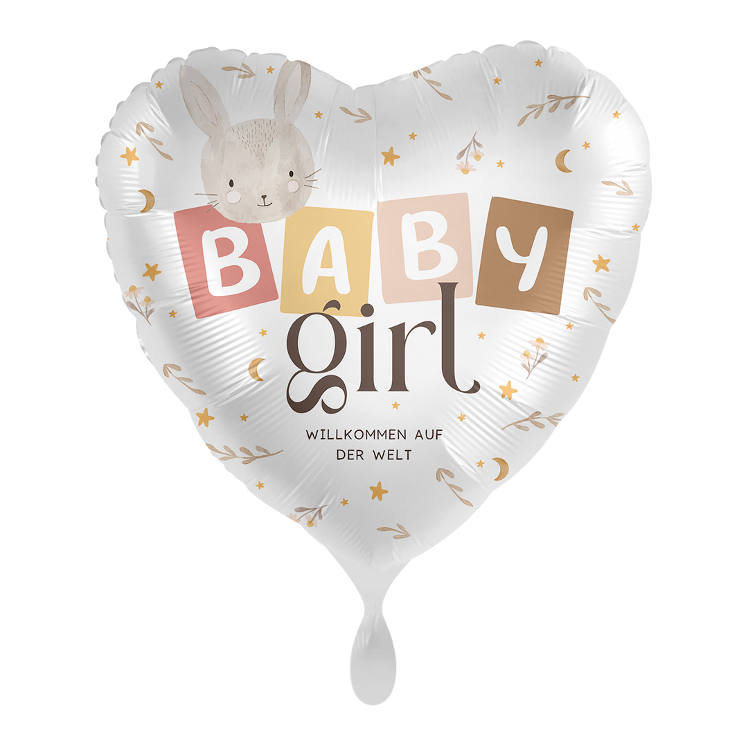 Herz Folienballon „Baby Girl Willkommen“ – 43 cm – Mädchen - Baby Deko