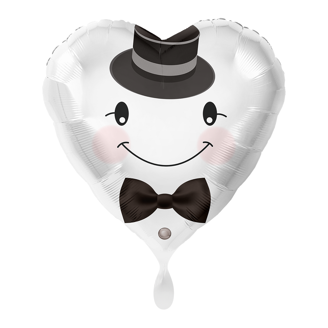 Herz-Folienballon Bräutigam mit Zylinder & Fliege, ca. 43 cm – erhältlich bei HeyBalloon Viersen