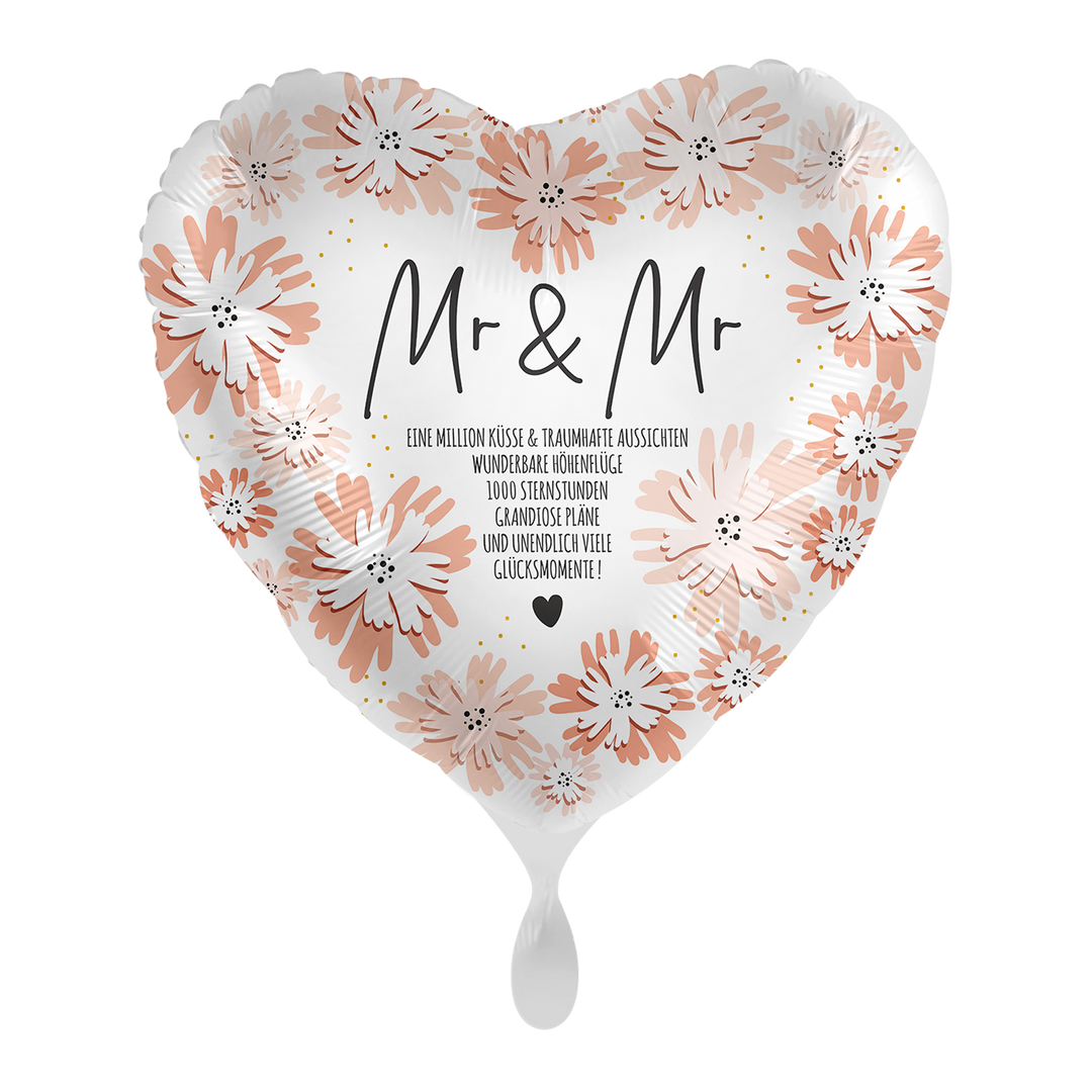 Herz-Folienballon „Mr & Mr“ in romantischem Design, ca. 43 cm, perfekt für Hochzeit & Feierlichkeiten – erhältlich bei HeyBalloon Viersen.