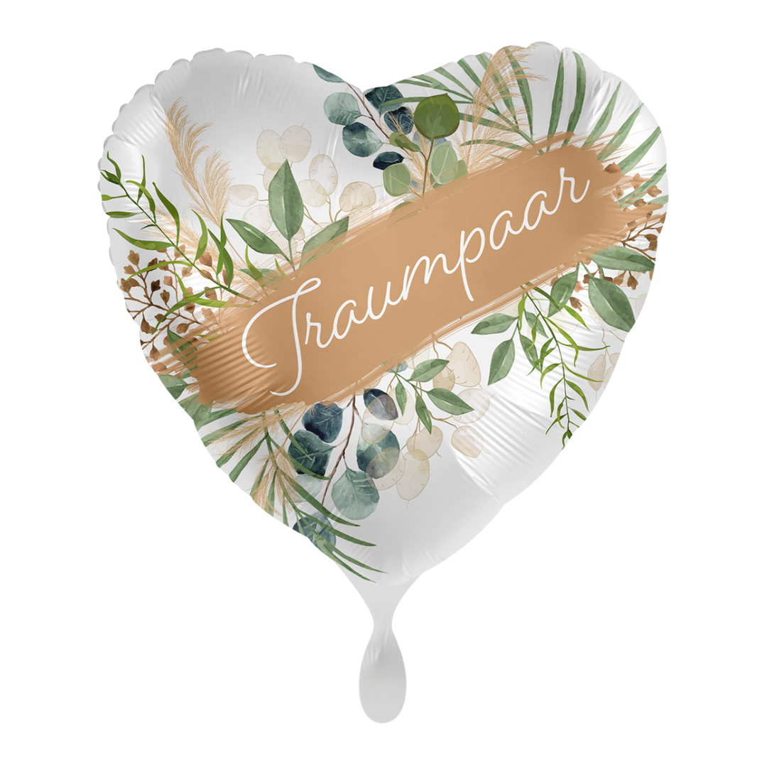 Herz-Folienballon „Traumpaar“ mit floraler Verzierung, ca. 43 cm, perfekt für Hochzeit & Feierlichkeiten – erhältlich bei HeyBalloon Viersen.