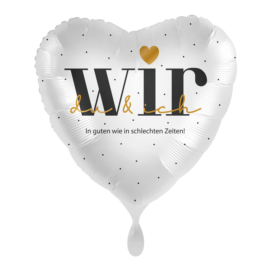 Herz-Folienballon „Wir – Du & Ich“ in elegantem Design, ca. 43 cm, romantische Hochzeitsdeko – erhältlich bei HeyBalloon Viersen.