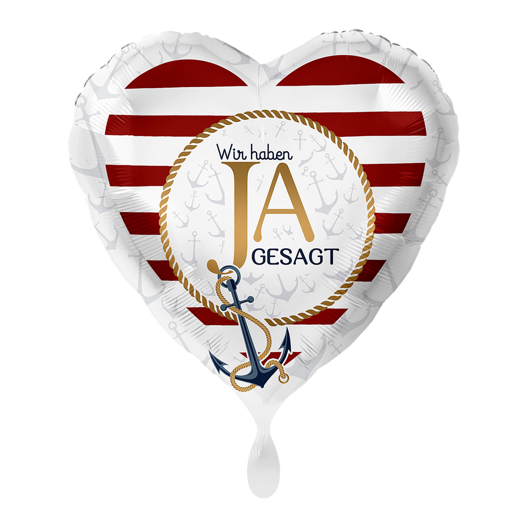 Herz-Folienballon „Wir haben JA gesagt“ im maritimen Design mit Anker, ca. 43 cm – erhältlich bei HeyBalloon Viersen