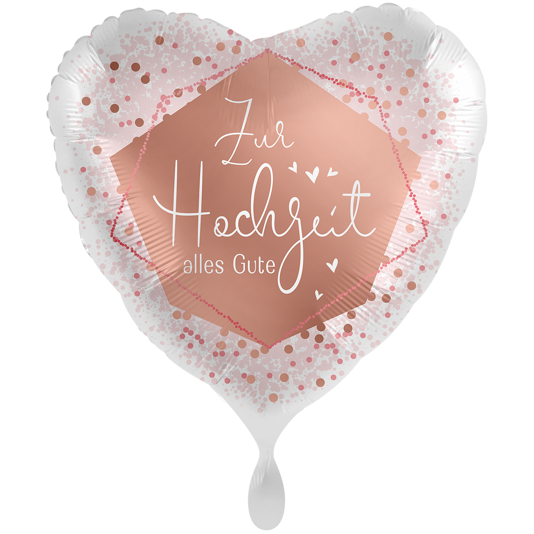 Herz-Folienballon „Zur Hochzeit – Alles Gute“ in romantischem Design, ca. 43 cm, perfekt für Hochzeit & Feierlichkeiten – erhältlich bei HeyBalloon Viersen.