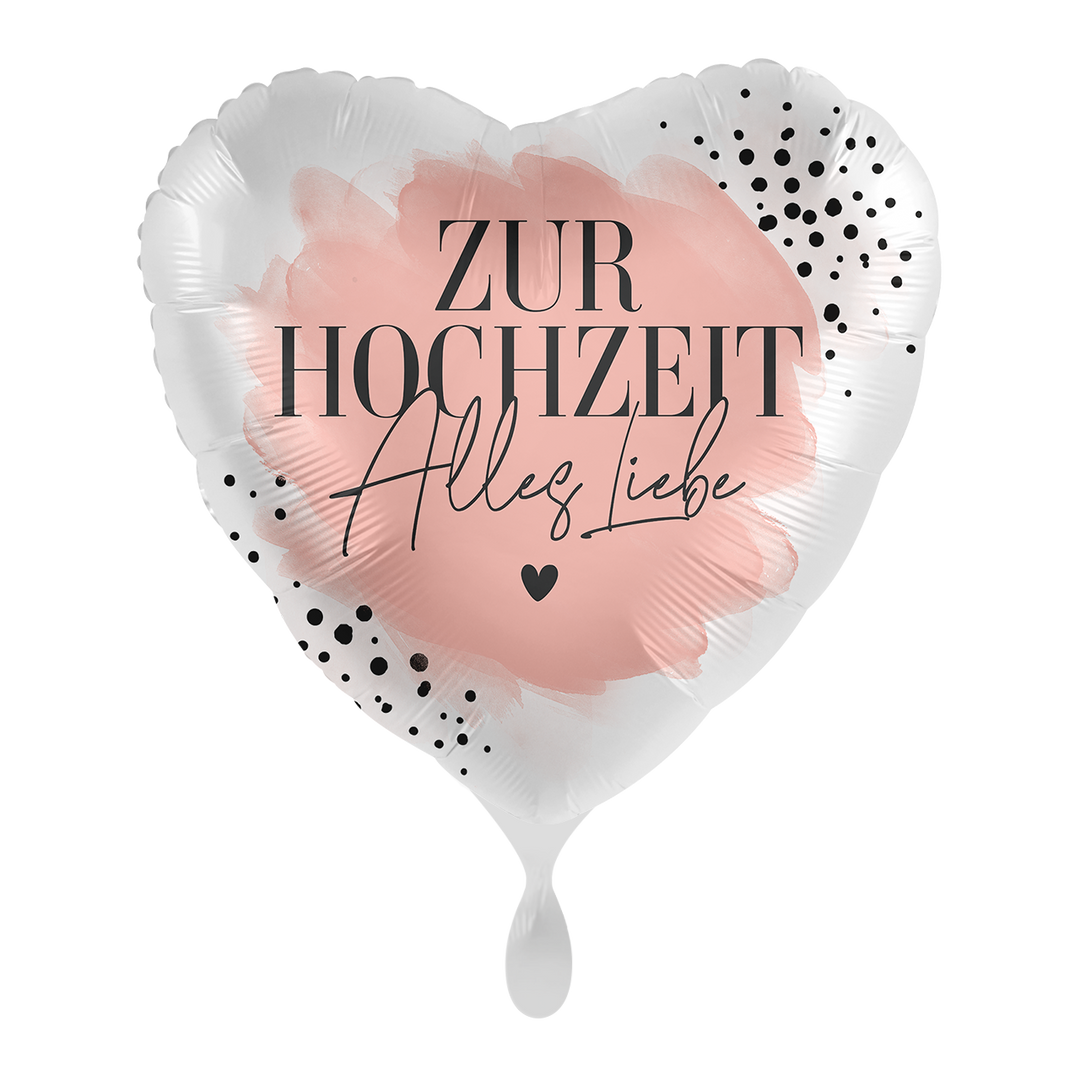 Herz-Folienballon „Zur Hochzeit – Alles Liebe“, ca. 43 cm, elegante Deko & Geschenkidee für Hochzeiten – erhältlich bei HeyBalloon Viersen.