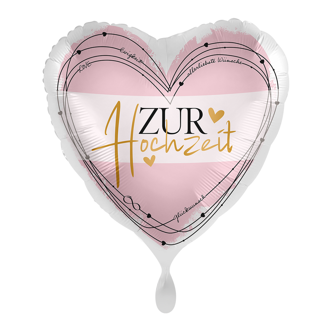 Herz-Folienballon „Zur Hochzeit“ in Rosa-Gold-Design, ca. 43 cm, perfekt als Hochzeitsdeko oder Geschenk – erhältlich bei HeyBalloon Viersen.