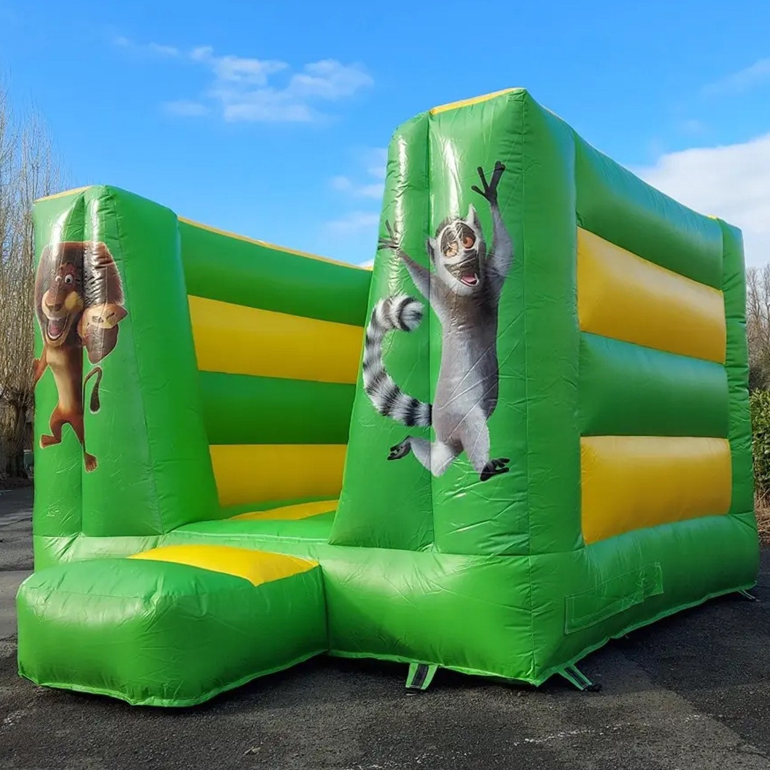 Hüpfburg Madagascar Ansicht von vorne mit den Tieren