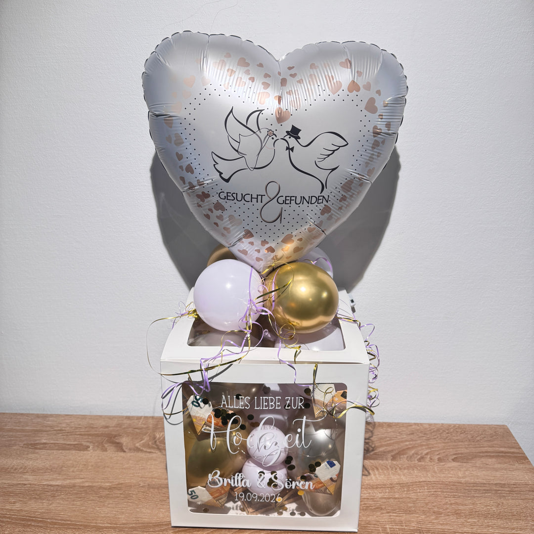 Geldgeschenk Hochzeit – personalisierte Ballonbox für das Brautpaar