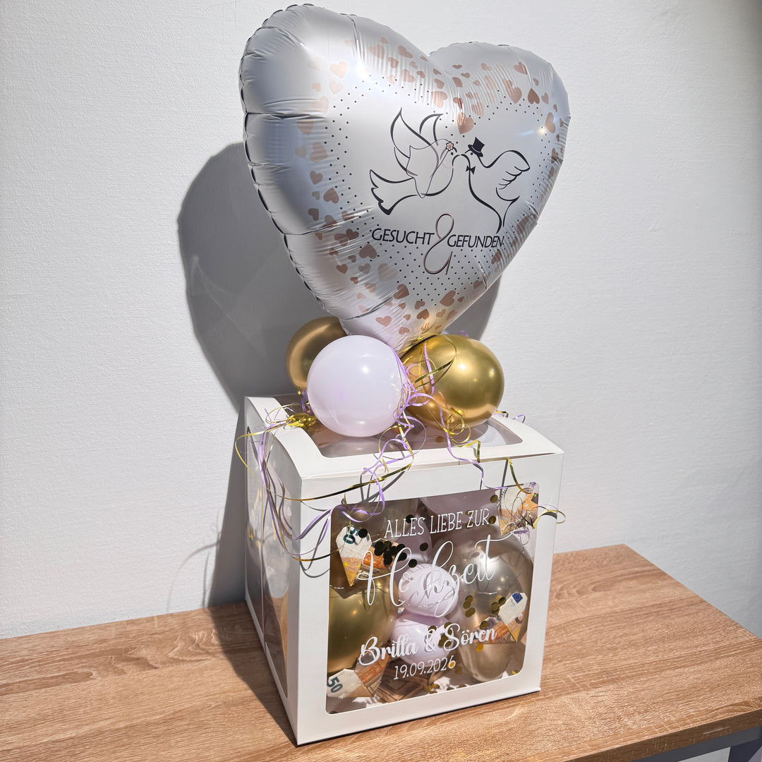Geldgeschenk Hochzeit – personalisierte Ballonbox für das Brautpaar