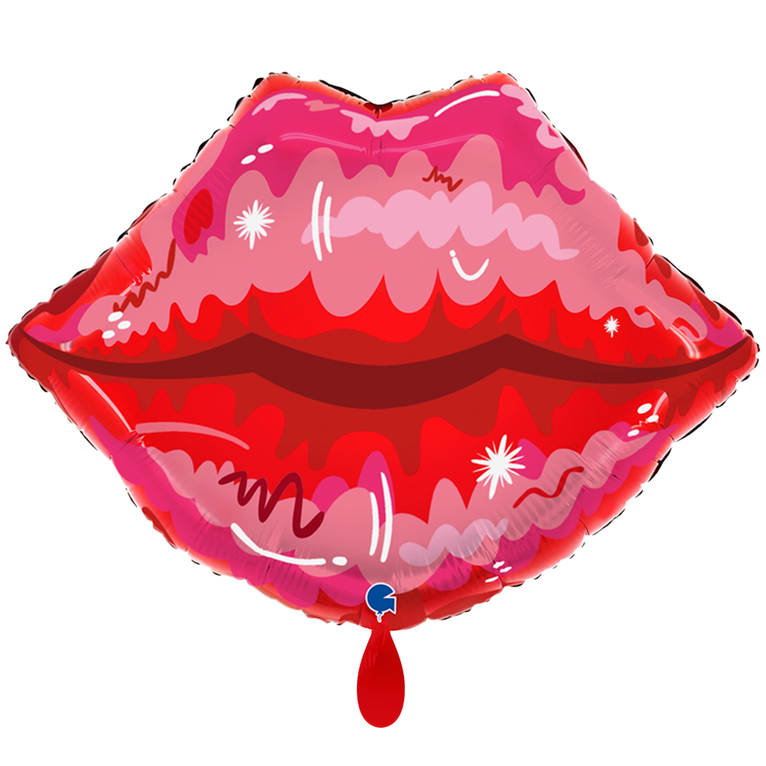 Ballon in Form von Lippen geformt zu einem Kussmund in rot. 