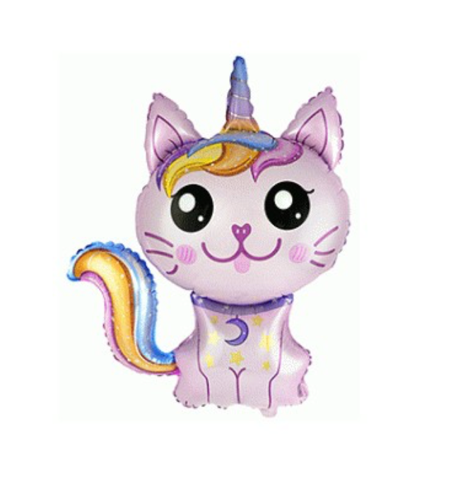 Magic Cat Folienballon 76 cm – bunter Einhorn-Katzen Ballon mit Regenbogenschweif