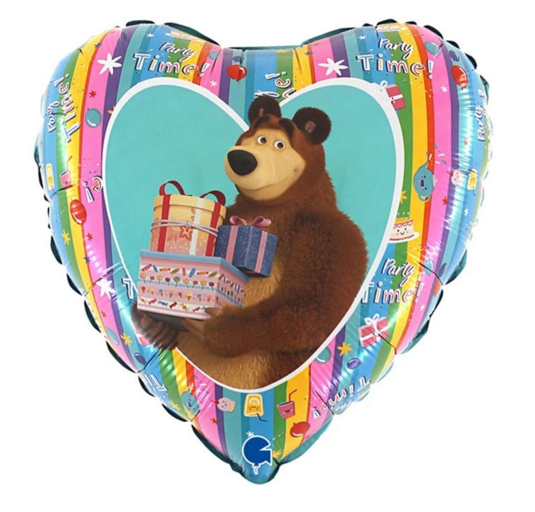 Herz-Folienballon 43 cm Mascha und der Bär mit Geschenken