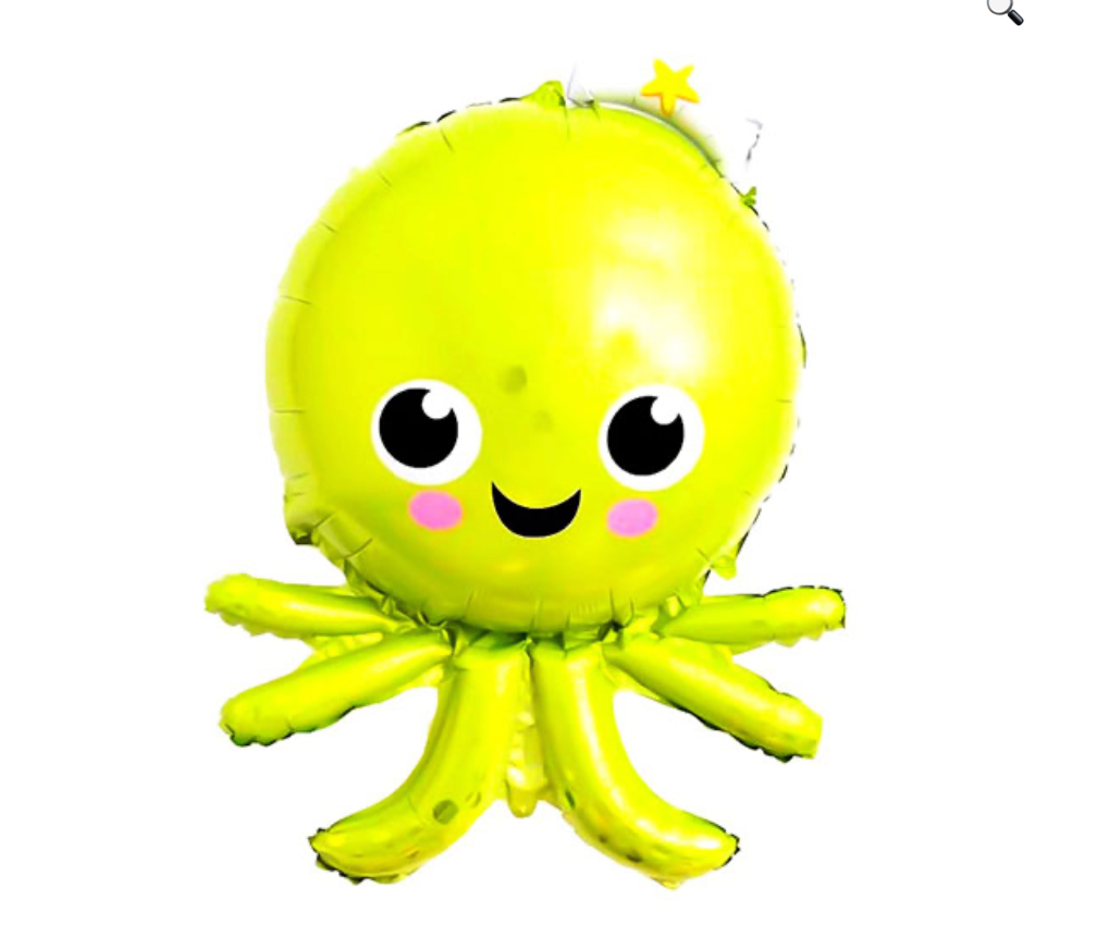 Niedlicher Oktopus Ballon in Grün, Folienballon 64 x 91 cm groß mit süßem Gesicht und rosa Bäckchen – perfekte Deko für Kindergeburtstage und Unterwasserpartys