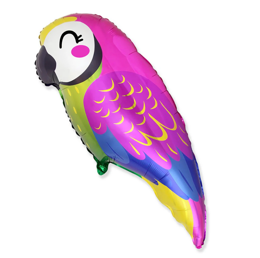 Bunter Papagei Folienballon in Pink, Gelb, Grün und Blau, ca. 89 cm groß – Tierballon für Geburtstag oder Sommerparty