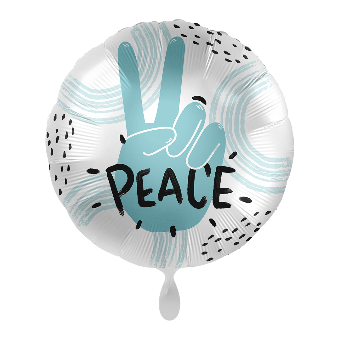 Peace Folienballon 43 cm – Ballon mit Handzeichen & Peace-Schriftzug