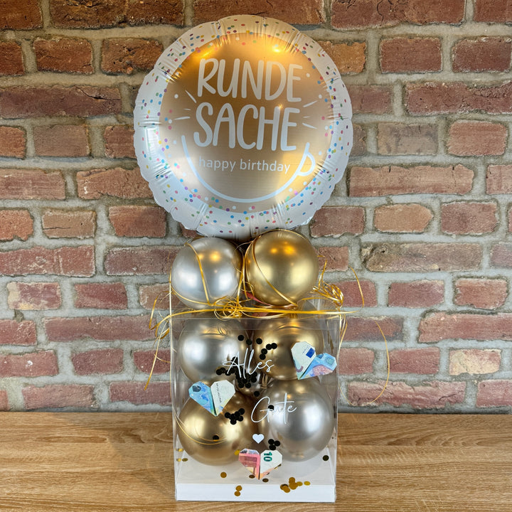 Personalisierte Ballonbox zum Geburtstag mit Highlightballon und Wunschtext als Geldgeschenk oder Geschenkidee