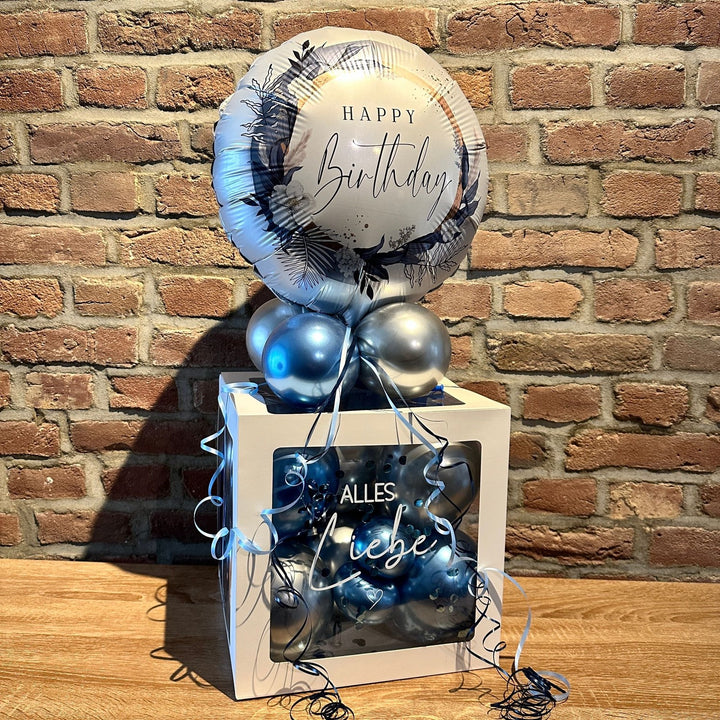 Personalisierte Ballonbox zum Geburtstag mit Highlightballon und Wunschtext als Geldgeschenk oder Geschenkidee