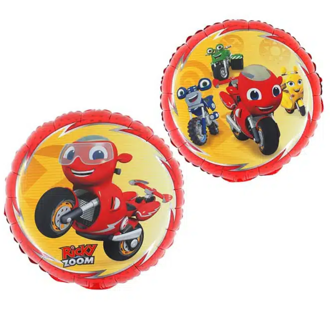 Ricky Zoom Folienballon 43 cm – rotes Motorrad mit Freunden