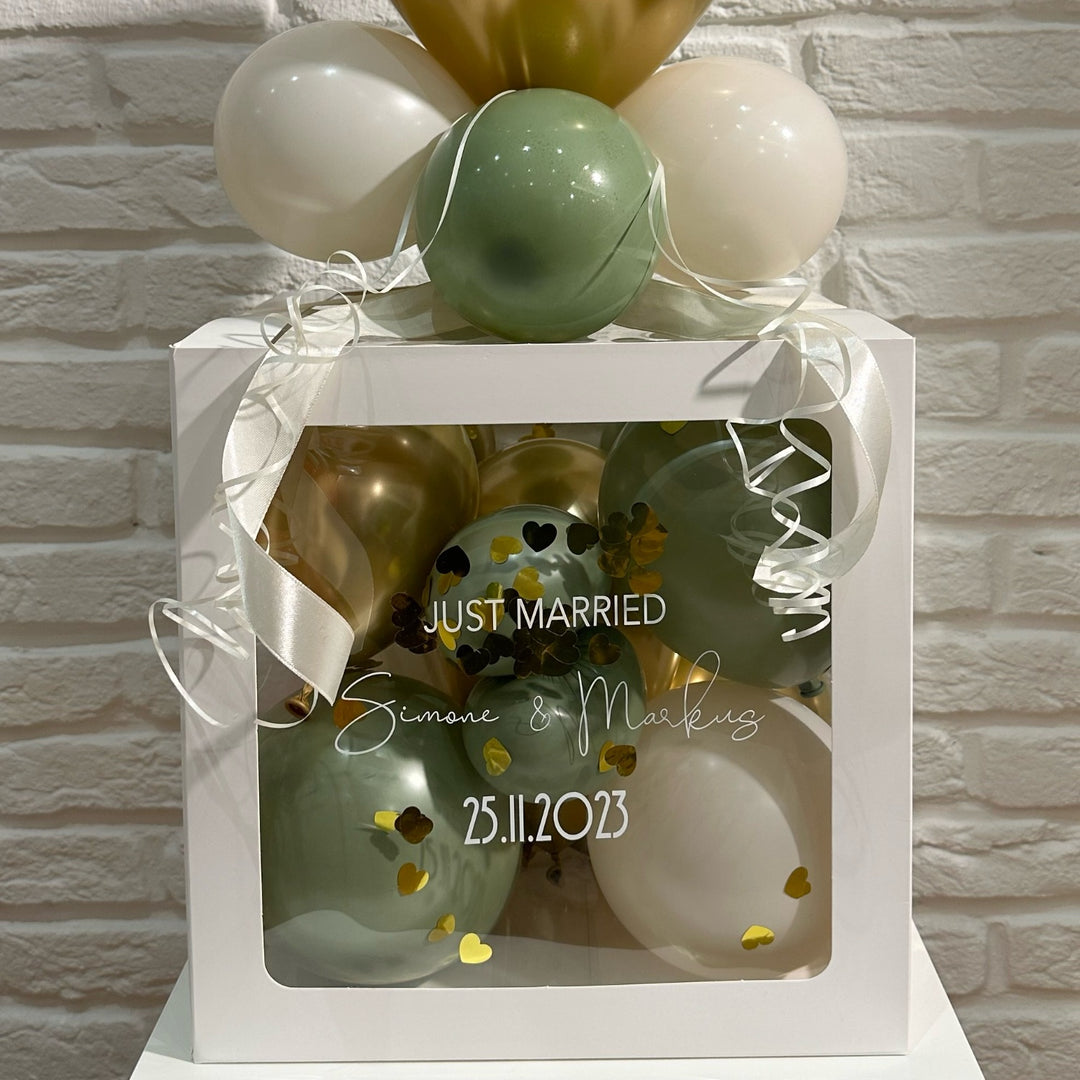 Ballonbox Hochzeit - Geldgeschenk - "Rosegold Herz Latex"