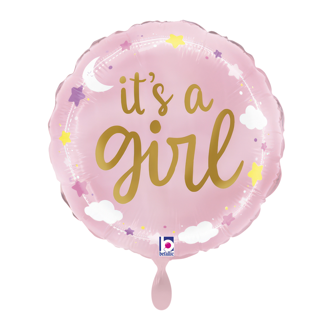 Runder  Folienballon „It’s a Girl“ – 43 cm – Babyballon zur Geburt 