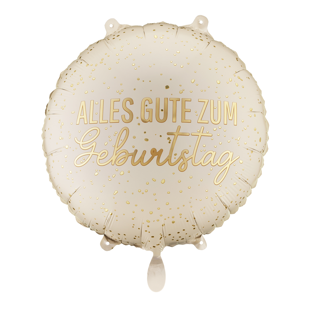 Runder cremefarbener Geburtstags-Folienballon mit goldener Schrift „Alles Gute zum Geburtstag“, 45 cm
