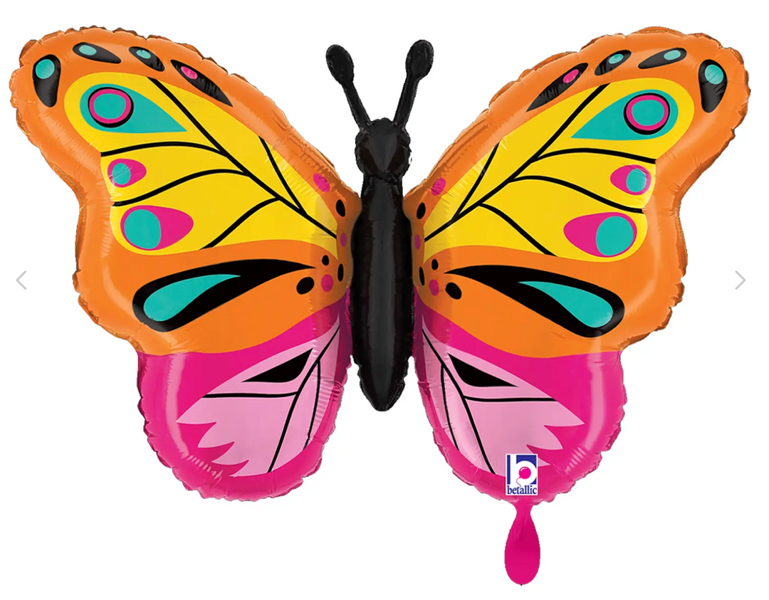 Bunter Schmetterling Ballon, Folienballon in kräftigen Farben, ca. 75 x 46 cm groß, ideal für Geburtstage, Gartenpartys und Sommerfeiern