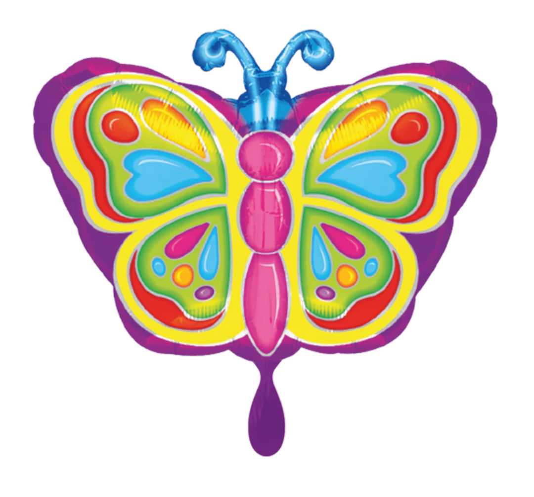 Bunter Schmetterling Folienballon in Regenbogenfarben, ca. 45 cm hoch – Dekoballon für Kindergeburtstag und Sommerparty
