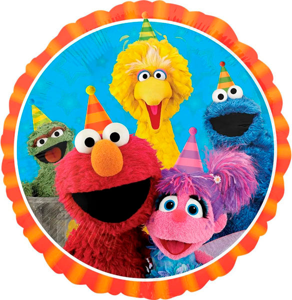 Runder Sesamstraße-Folienballon mit Elmo, Krümelmonster, Bibo, Oscar und Abby Cadabby, 45 cm
