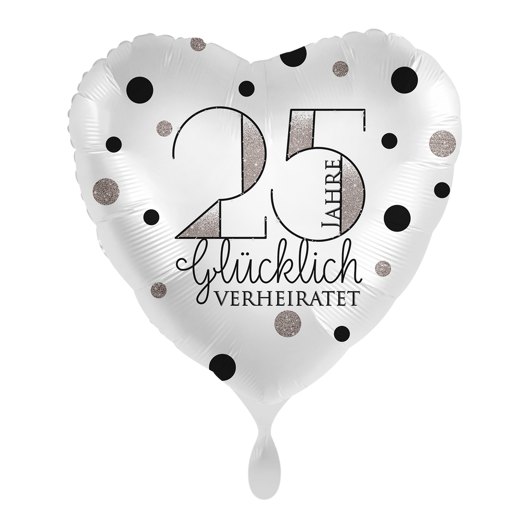 Silberhochzeitsballon Herz „25 Jahre glücklich verheiratet“ – Folienballon 43 cm bei HeyBalloon Viersen nahe Mönchengladbach, Krefeld, Düsseldorf