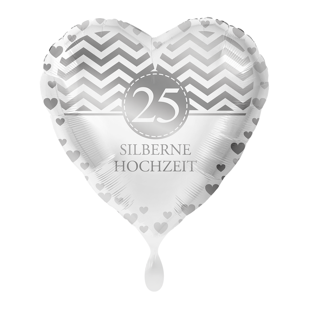 Herzballon „25 Silberne Hochzeit“ – eleganter Folienballon 43 cm bei HeyBalloon Viersen nahe Mönchengladbach, Krefeld, Düsseldorf