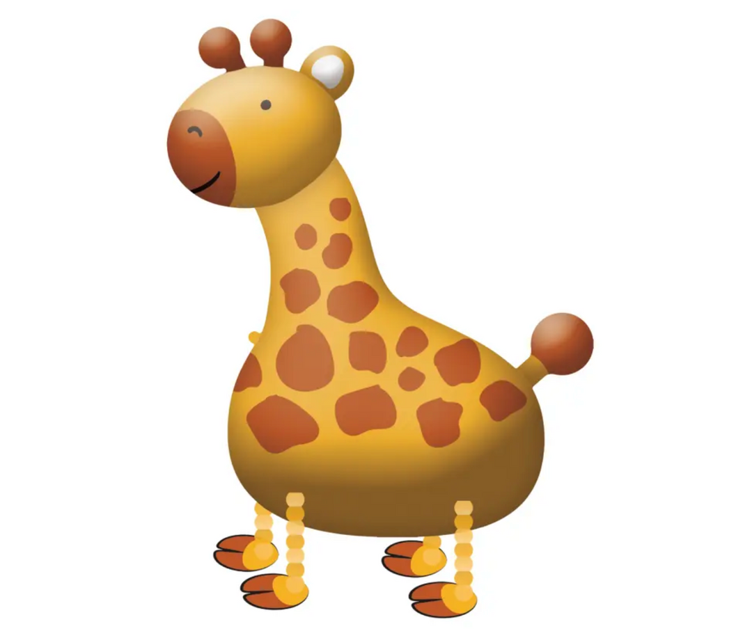 Walking Ballon Giraffe, 109 cm hoch und 89 cm breit, braun-gelb mit Flecken – ideal für Kindergeburtstage und Safari-Partys