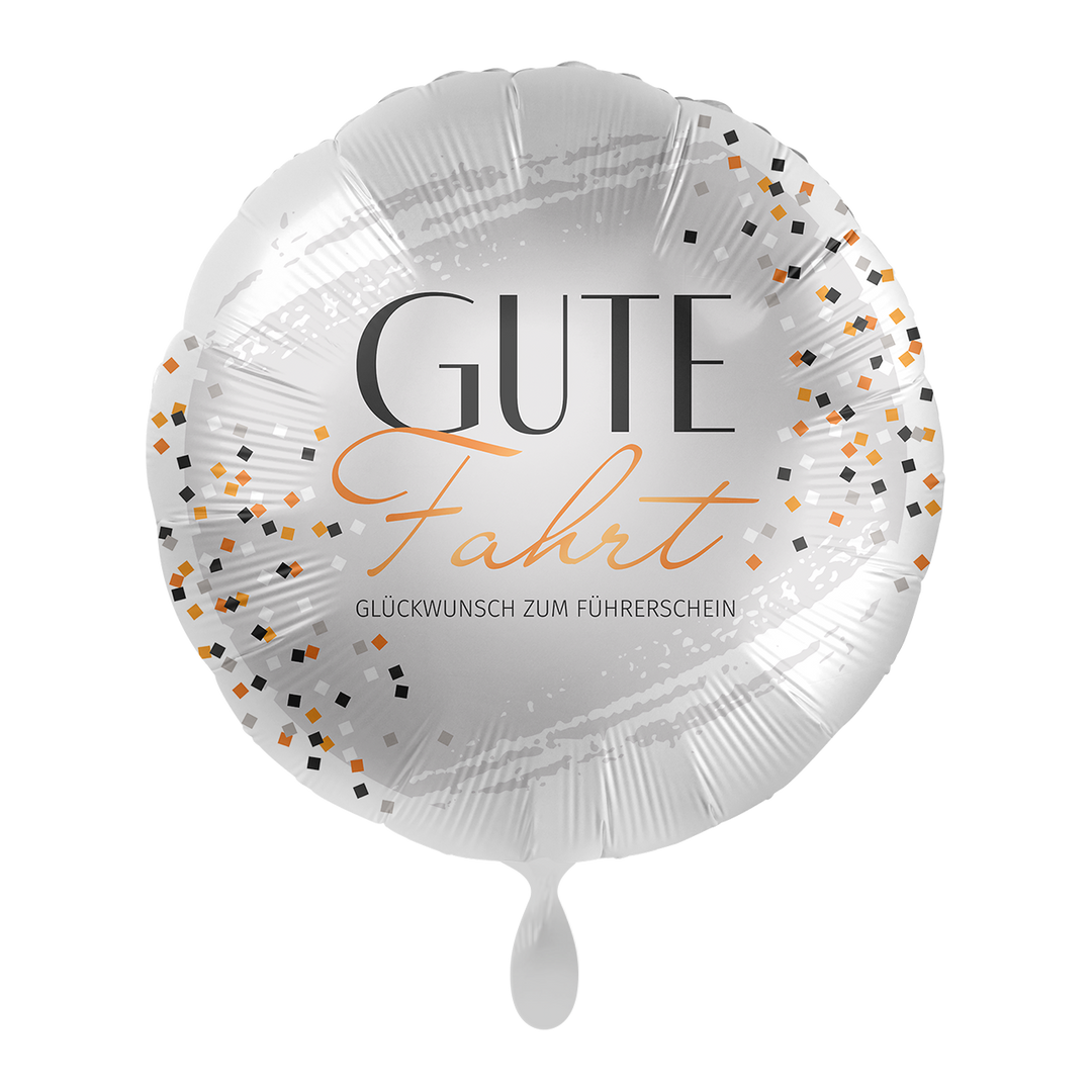 Wer den Führerschein bestanden hat, der hat auch einen schönen Ballon verdient!  Folienballon ist beschriftet mit " Gute Fahrt - Glückwunsch zum Führerschein " in schlichtem Design.  Der Ballon hat ein Automatikschließventil und kann mehrfach mit Helium oder Luft gefüllt werden. &nbsp;