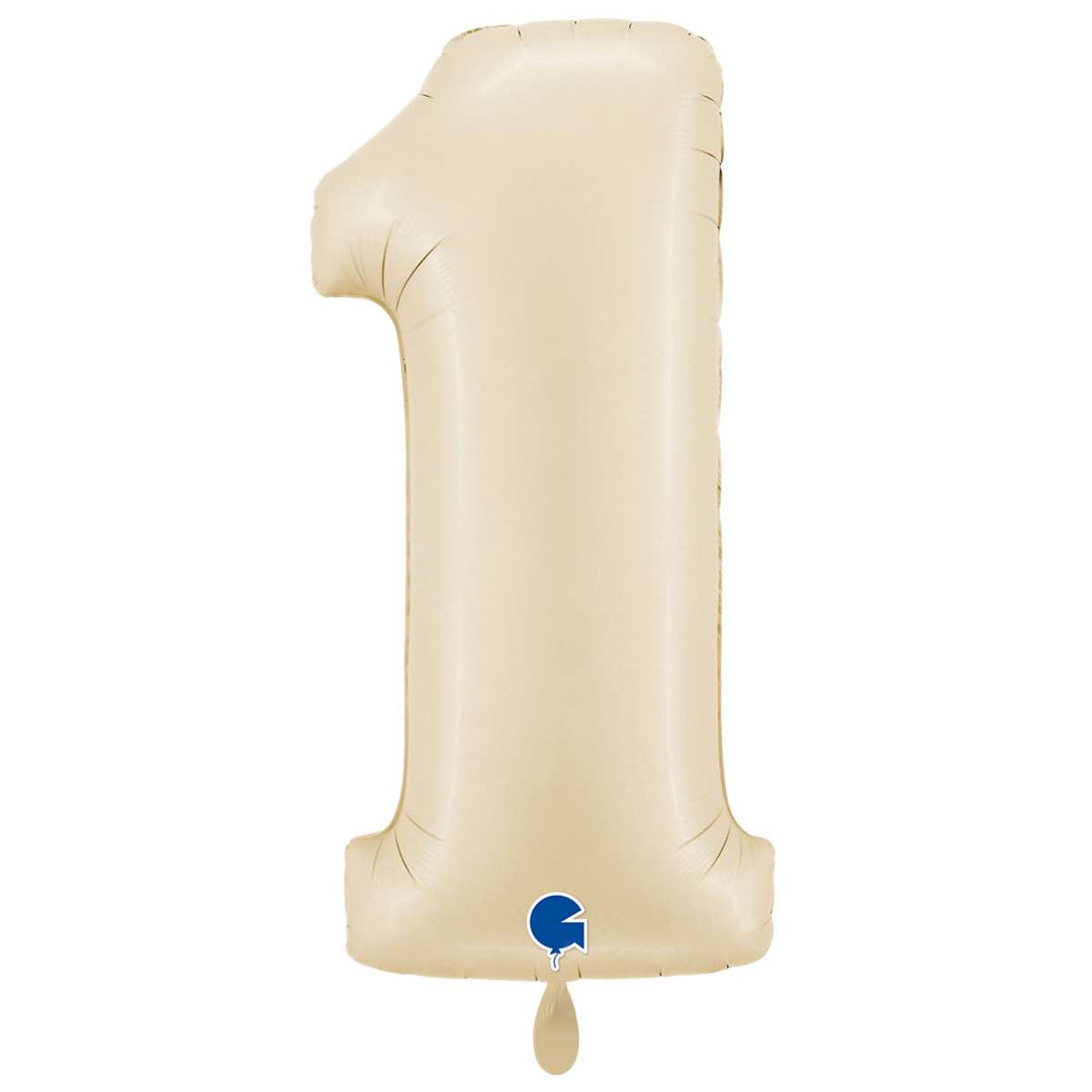 Großer Zahlenballon 1 in beige glänzend, 86 cm – ideal für Geburtstag, Jubiläum, Hochzeit oder Firmenfeier – mit Helium oder Luft befüllbar