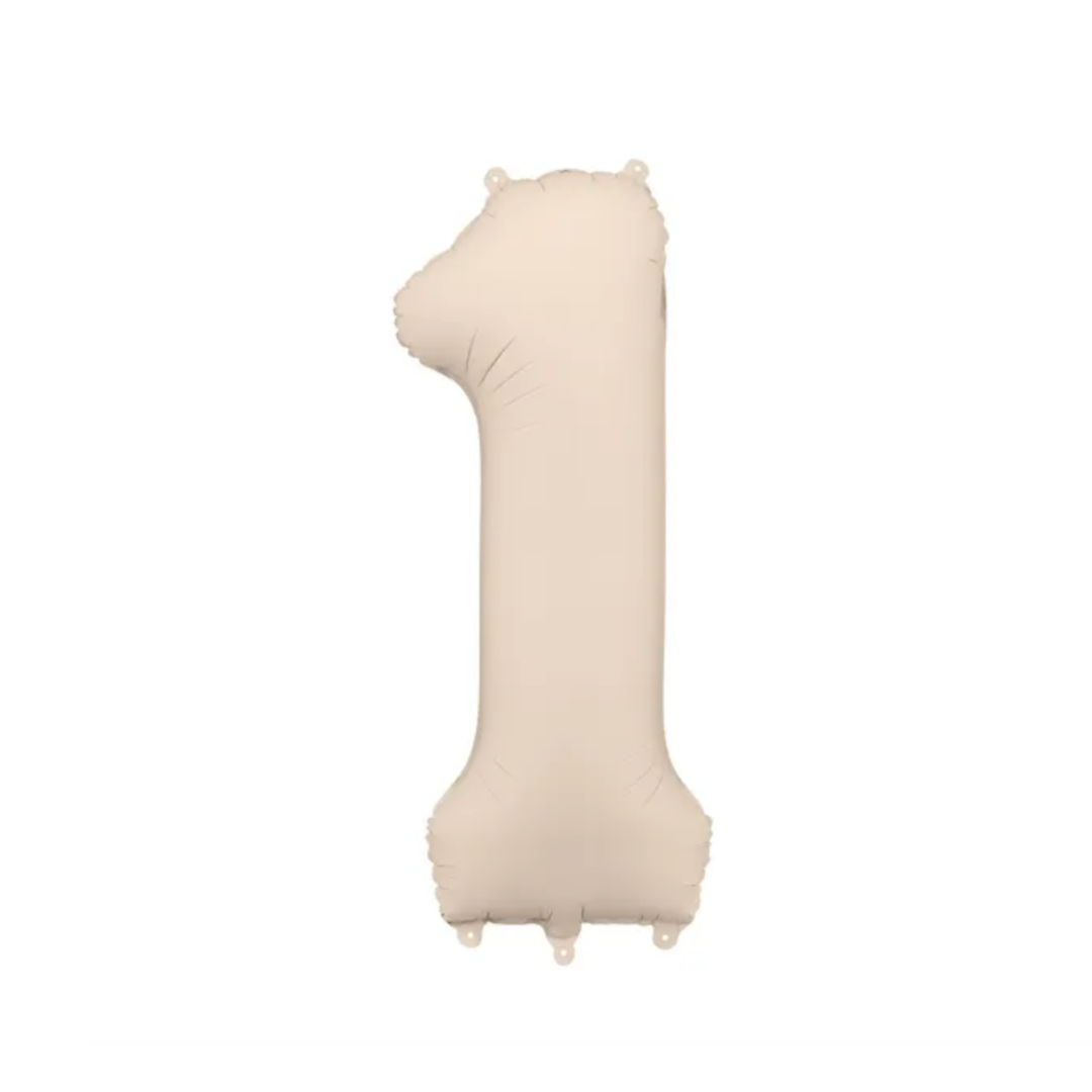 Großer Zahlenballon 1 in beige matt, 86 cm – ideal für Geburtstag, Jubiläum, Hochzeit oder Firmenfeier – mit Helium oder Luft befüllbar