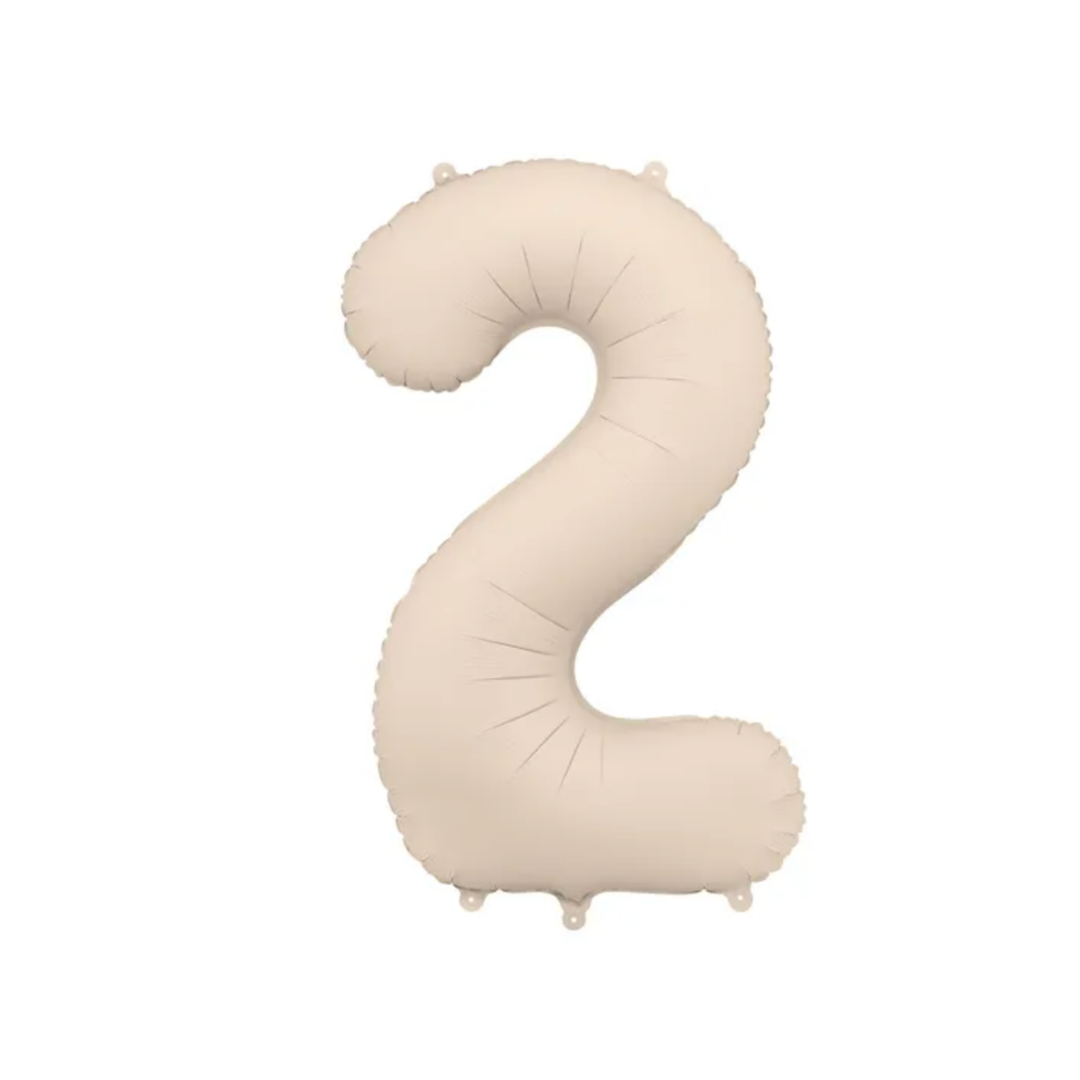 Großer Zahlenballon 2 in beige matt, 86 cm – ideal für Geburtstag, Jubiläum, Hochzeit oder Firmenfeier – mit Helium oder Luft befüllbar
