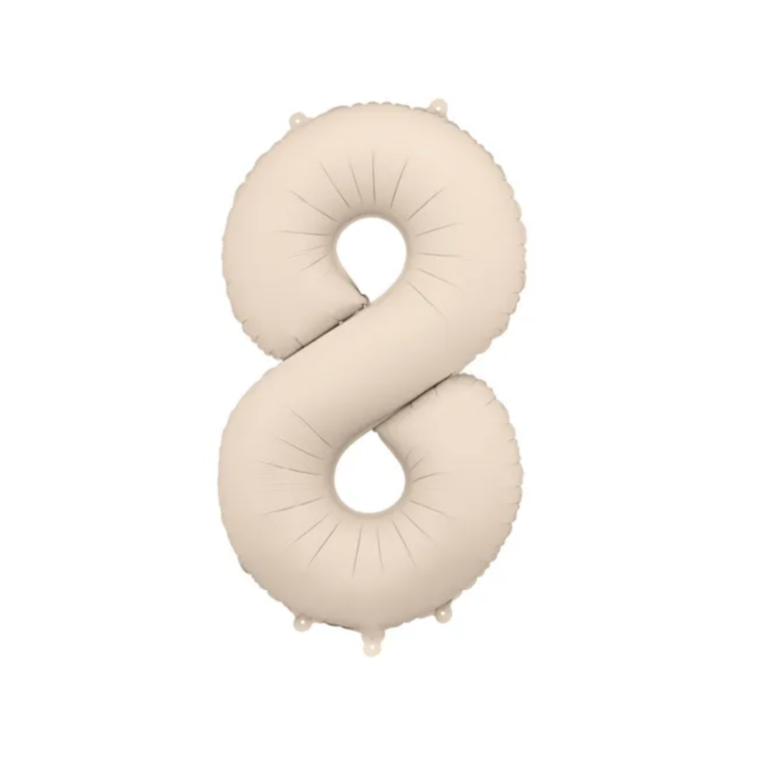 Großer Zahlenballon 8 in beige matt, 86 cm – ideal für Geburtstag, Jubiläum, Hochzeit oder Firmenfeier – mit Helium oder Luft befüllbar