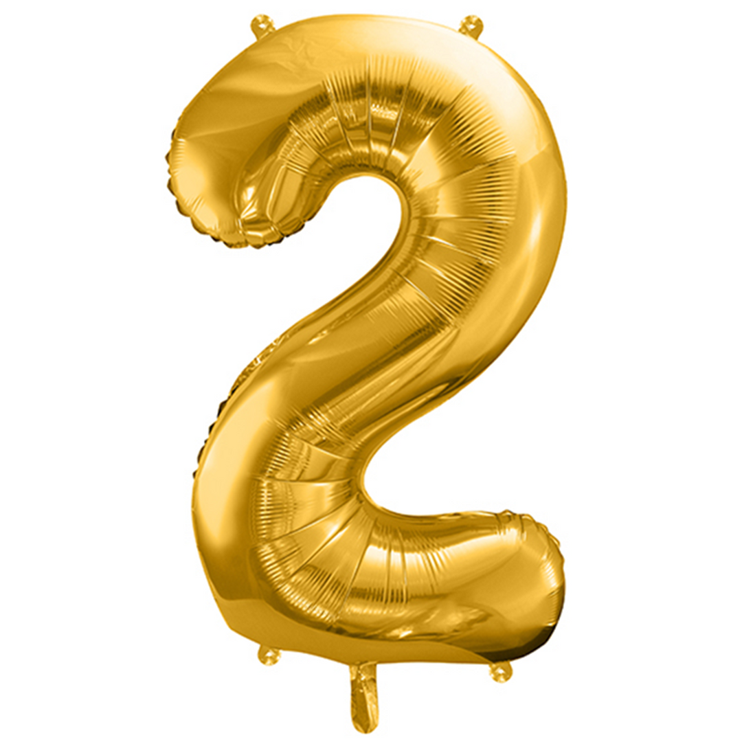 Großer Zahlenballon 2 in gold, 86 cm – ideal für Geburtstag, Jubiläum, Hochzeit oder Firmenfeier – mit Helium oder Luft befüllbar