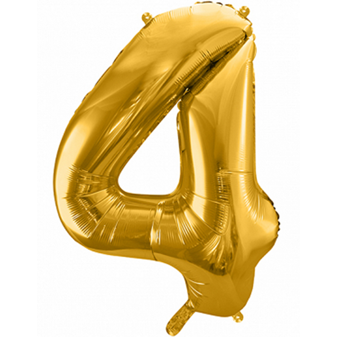 Großer Zahlenballon 4 in gold, 86 cm – ideal für Geburtstag, Jubiläum, Hochzeit oder Firmenfeier – mit Helium oder Luft befüllbar