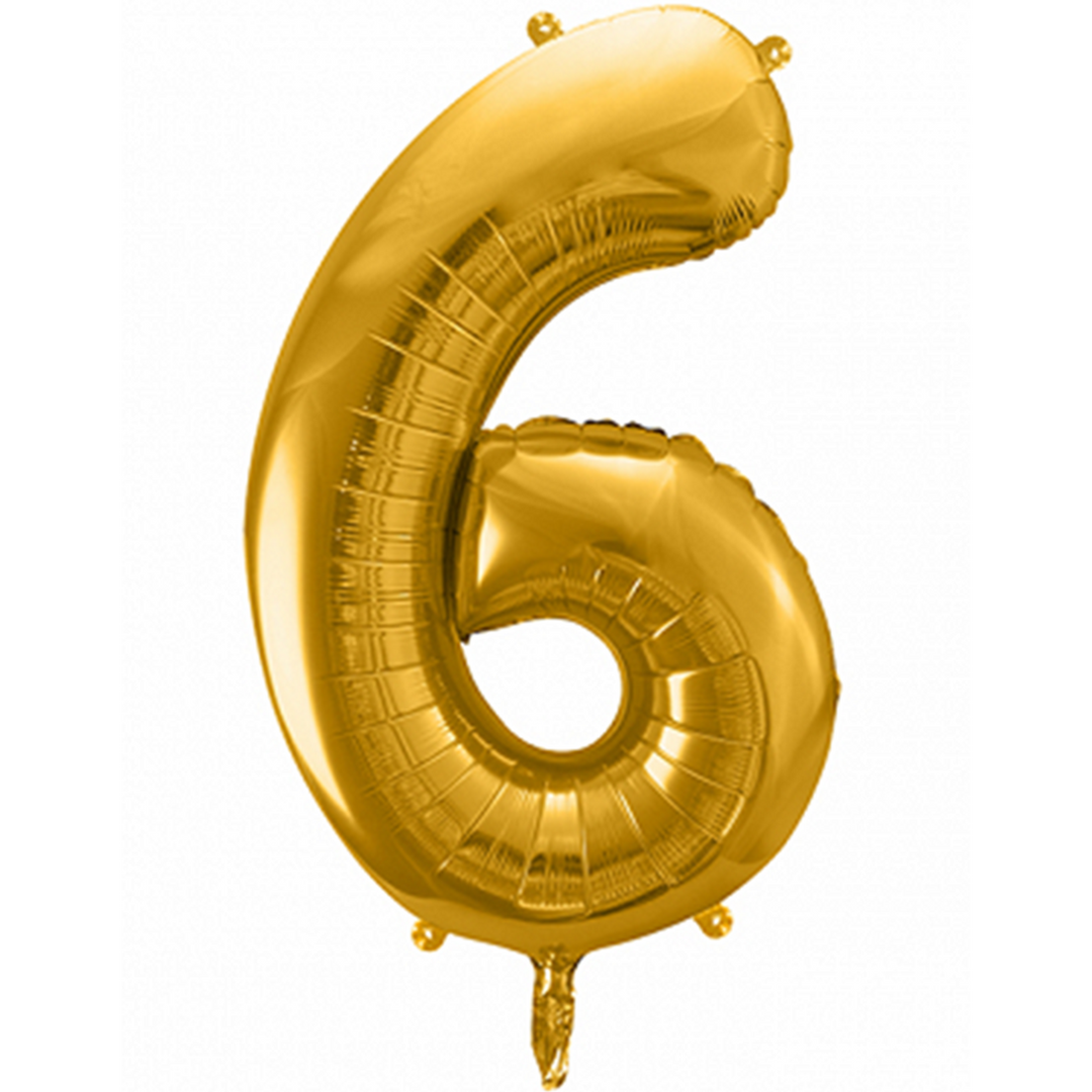 Großer Zahlenballon 6 in gold, 86 cm – ideal für Geburtstag, Jubiläum, Hochzeit oder Firmenfeier – mit Helium oder Luft befüllbar