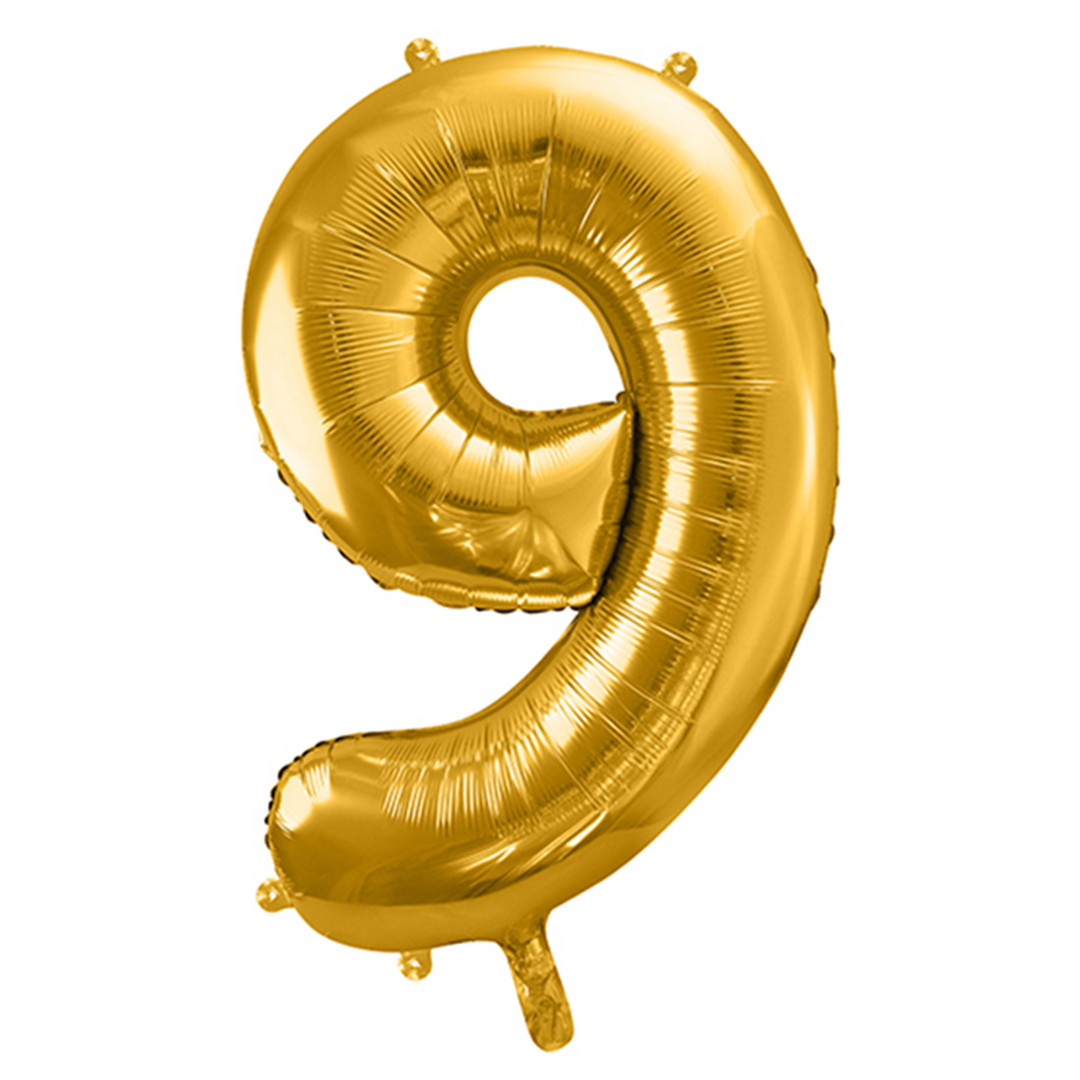Großer Zahlenballon 9 in gold, 86 cm – ideal für Geburtstag, Jubiläum, Hochzeit oder Firmenfeier – mit Helium oder Luft befüllbar