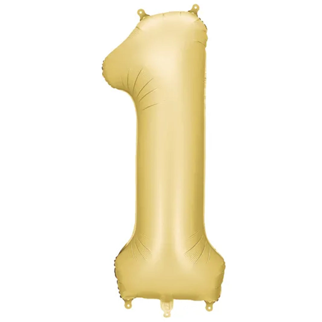 Großer Zahlenballon 1 in gold matt, 86 cm – ideal für Geburtstag, Jubiläum, Hochzeit oder Firmenfeier – mit Helium oder Luft befüllbar