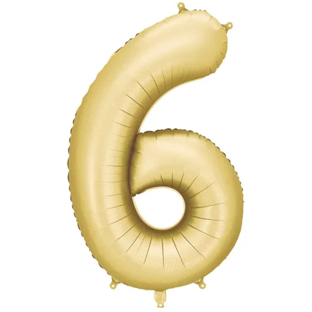 Großer Zahlenballon 6 in gold matt, 86 cm – ideal für Geburtstag, Jubiläum, Hochzeit oder Firmenfeier – mit Helium oder Luft befüllbar