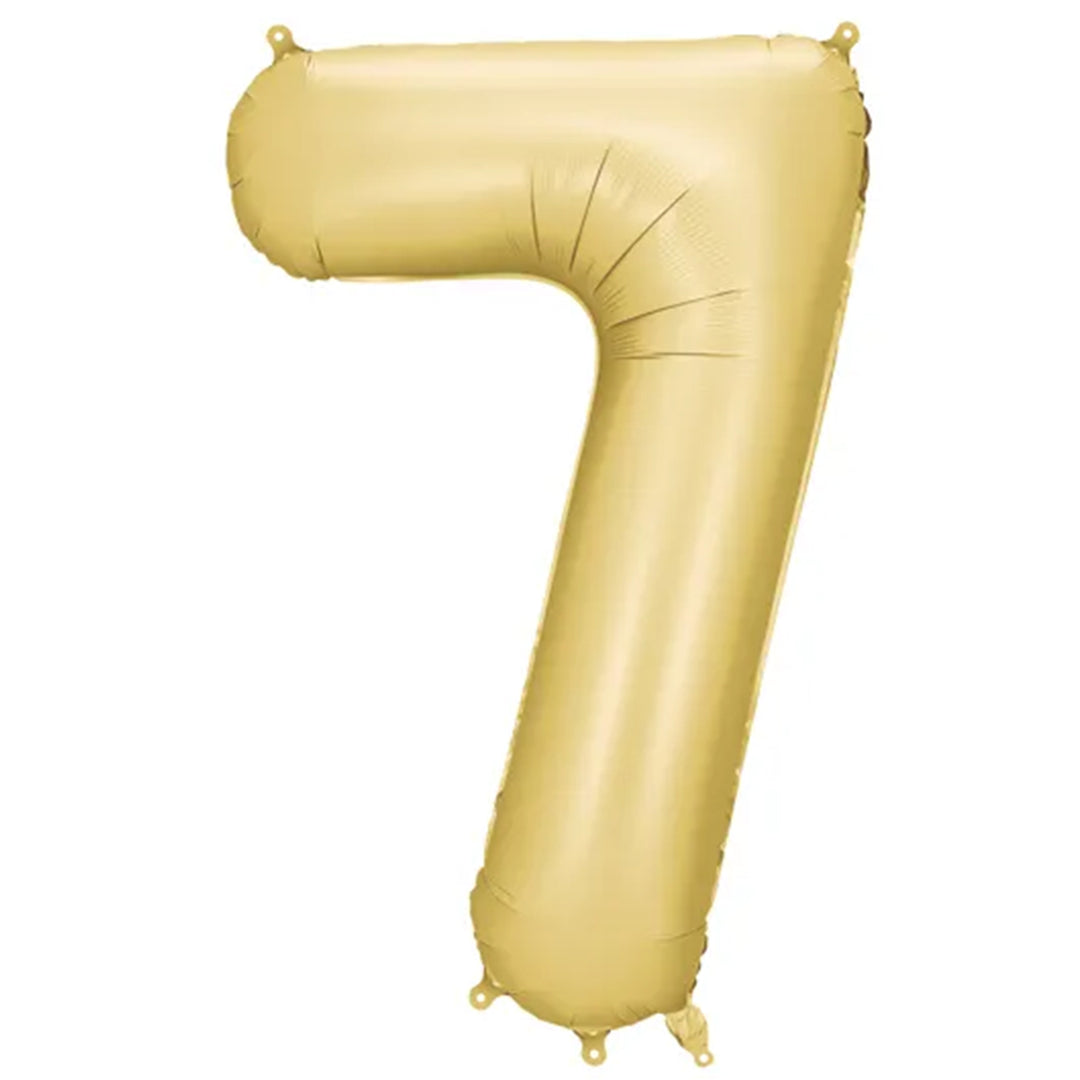 Großer Zahlenballon 7 in gold matt, 86 cm – ideal für Geburtstag, Jubiläum, Hochzeit oder Firmenfeier – mit Helium oder Luft befüllbar