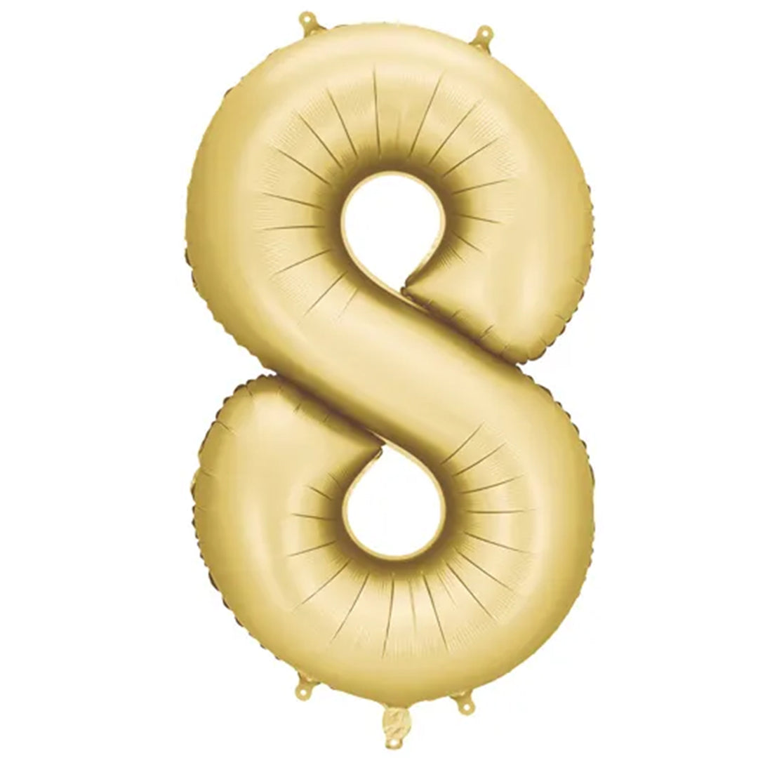 Großer Zahlenballon 8 in gold matt, 86 cm – ideal für Geburtstag, Jubiläum, Hochzeit oder Firmenfeier – mit Helium oder Luft befüllbar