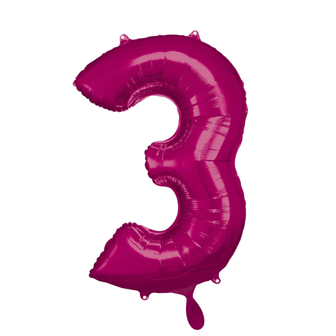 Großer Zahlenballon 3 in pink, 86 cm – ideal für Geburtstag, Jubiläum, Hochzeit oder Firmenfeier – mit Helium oder Luft befüllbar
