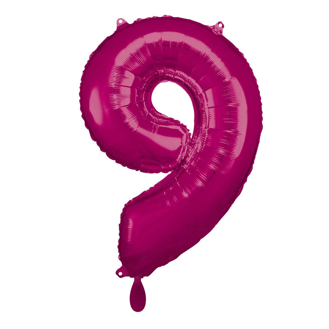 Großer Zahlenballon 9 in pink, 86 cm – ideal für Geburtstag, Jubiläum, Hochzeit oder Firmenfeier – mit Helium oder Luft befüllbar