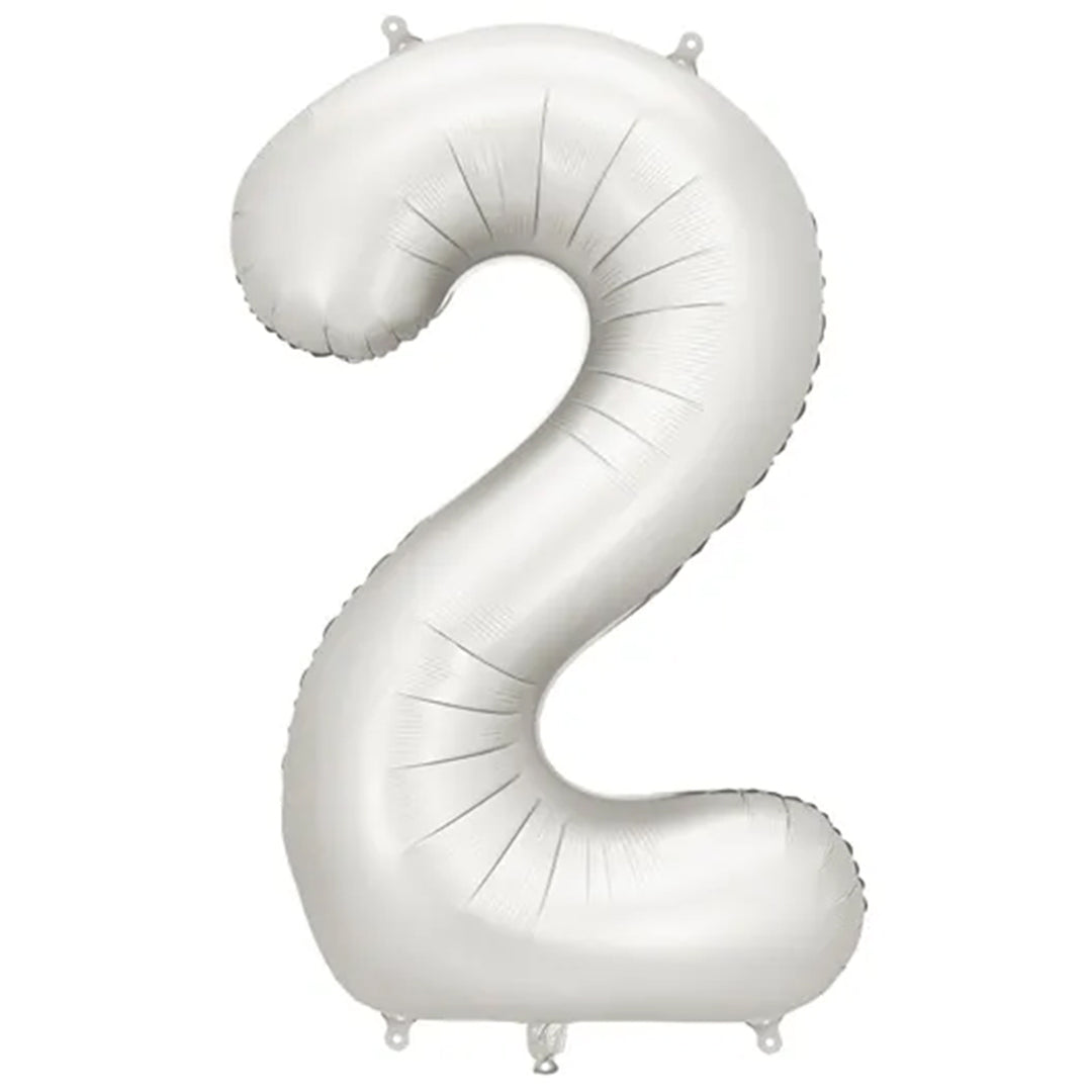 Großer Zahlenballon 2 in silber matt, 86 cm – ideal für Geburtstag, Jubiläum, Hochzeit oder Firmenfeier – mit Helium oder Luft befüllbar