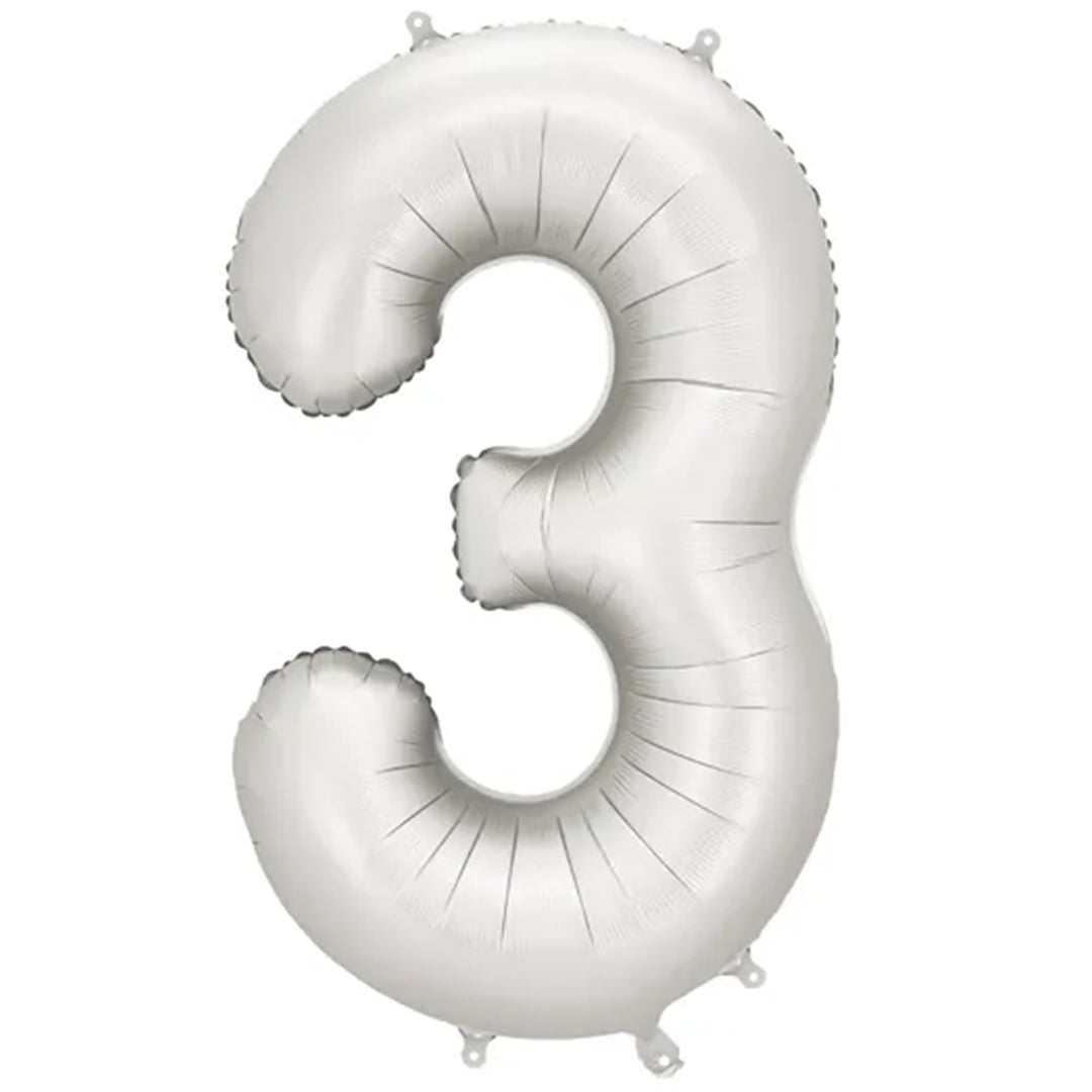 Großer Zahlenballon 3 in silber matt, 86 cm – ideal für Geburtstag, Jubiläum, Hochzeit oder Firmenfeier – mit Helium oder Luft befüllbar